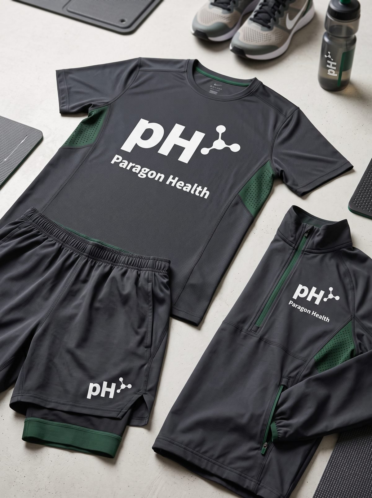 pH dri-fit training apparel — tee, shorts and jacket